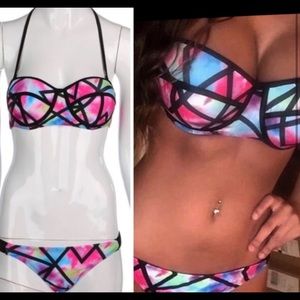 Multi Colored Bikini. Large Top with Small Bottom.